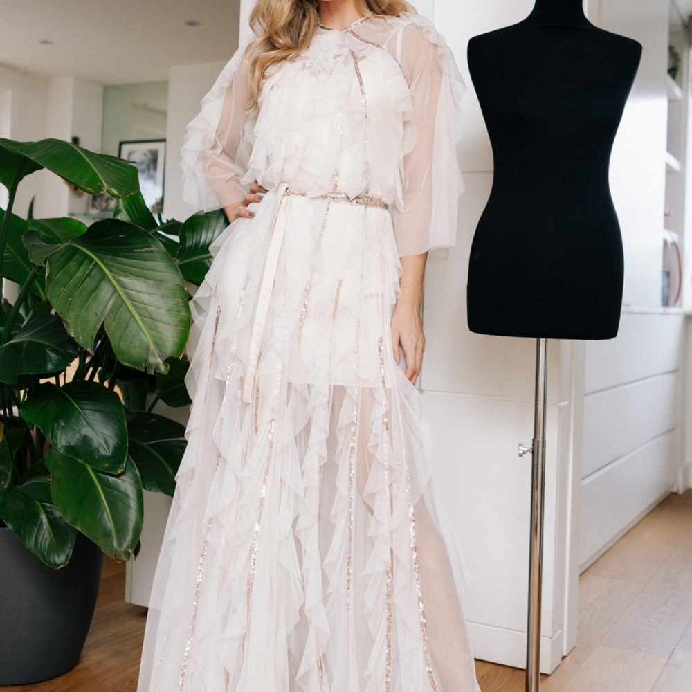 Selezza London Sequin Ruffle Maxi Dress Size M